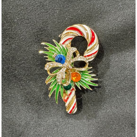 Vintage Mid-Century Napier Candy Cane Christmas Brooch ** Replaced Pin** CP31 - Picture 1 of 5